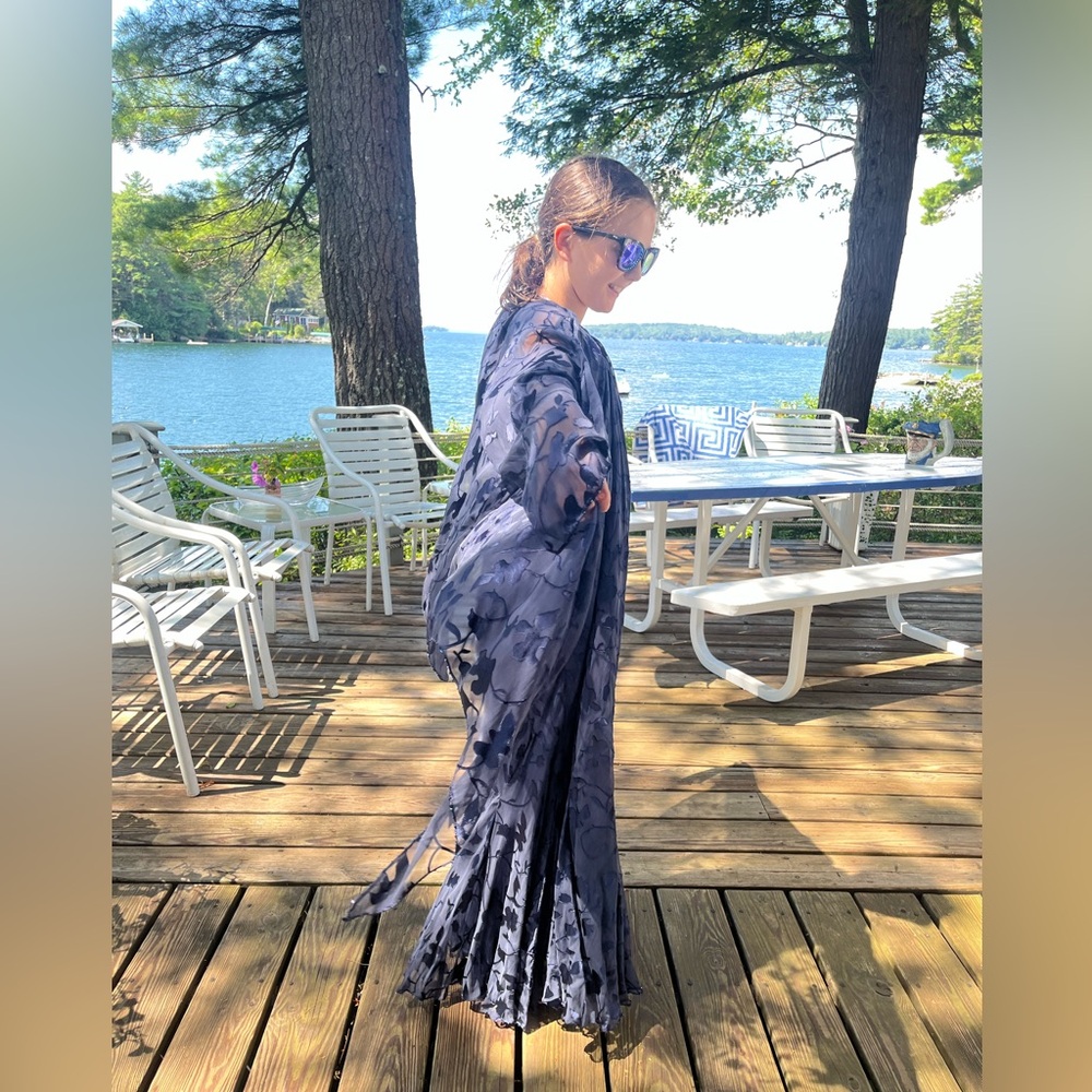 Capri By Mon Cheri Elegant Blue Floral Maxi Dress With Shawl Mother of the Bride